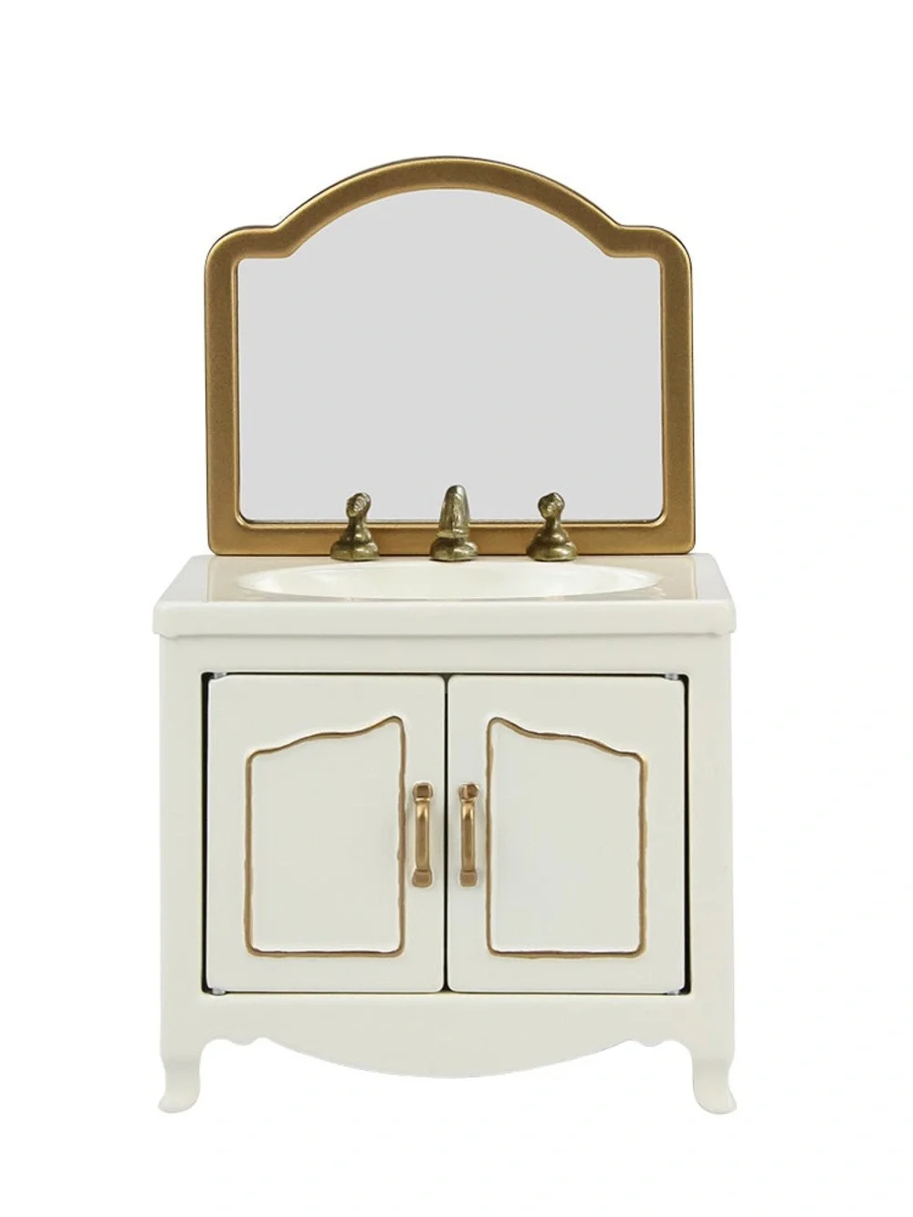 White & Gold Doll Vanity Sink with Mirror